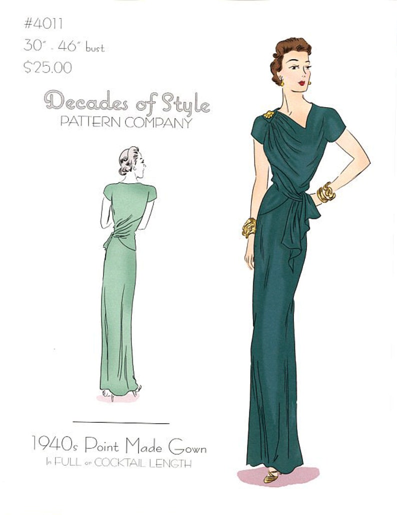 1930s House Dresses, Fabrics, Sewing Patterns     Point Made Gown 1940 Decades of Style Vintage Style Sewing Pattern $25.00 AT vintagedancer.com