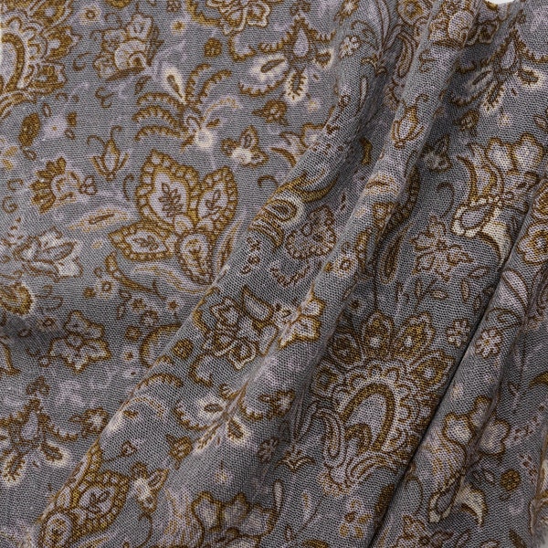 100% Rayon Challis Fabric Grey Paisley