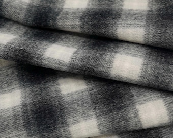 REMNANT Gray Cream Black Wool Plaid Coating Fabric Soft Drape