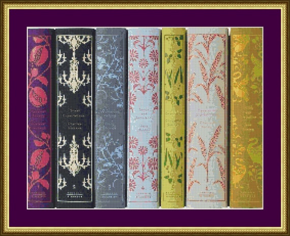 Classic Book Spines Counted Cross Stitch Pattern 