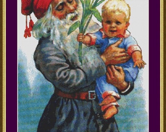 Weihnachtsmann, Kind und Blumen - Zählmuster