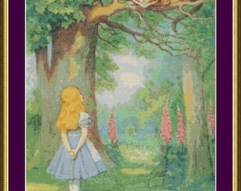 Alice and the Cheshire Cat - Counted Cross Stitch Pattern