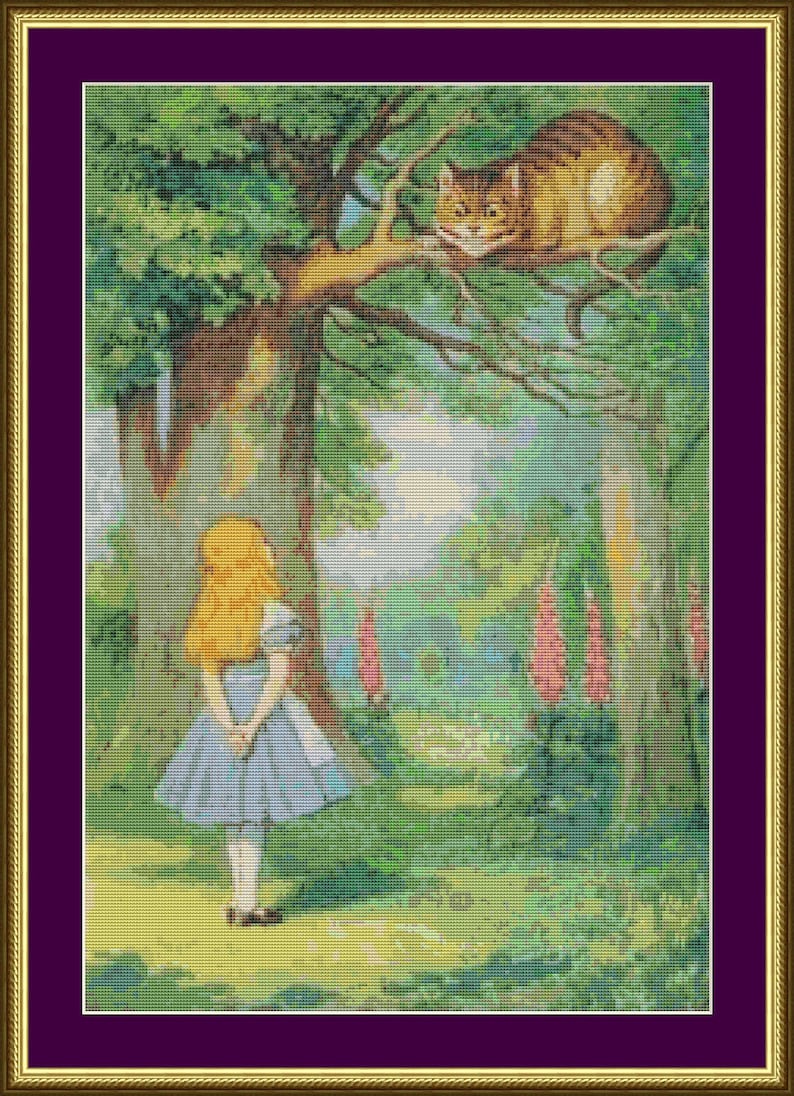 Alice and the Cheshire Cat Counted Cross Stitch Pattern image 1