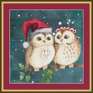 Merry Christmas Owls - Counted Cross Stitch Pattern