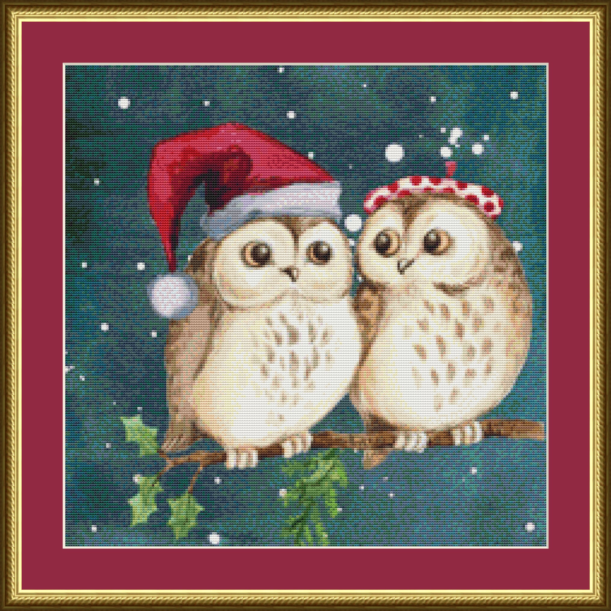 Merry Christmas Owls - Counted Cross Stitch Pattern