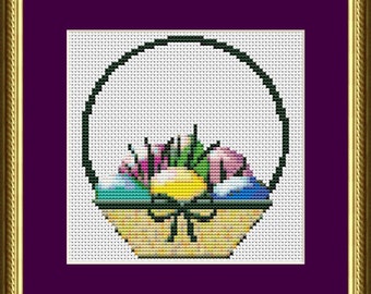 Easter Eggs in Basket - Counted Cross Stitch Pattern