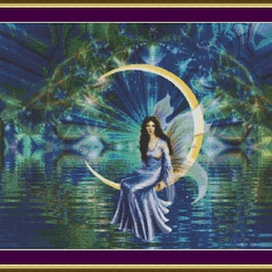 Fairy on Moon - Counted Cross Stitch Pattern