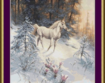 Einhorn im Schneefall - Zählmuster