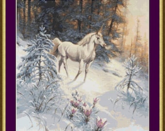 Unicorn in Snowfall - Counted Cross Stitch Pattern