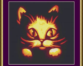 Jack O'Lantern Kitten - Counted Cross Stitch Pattern