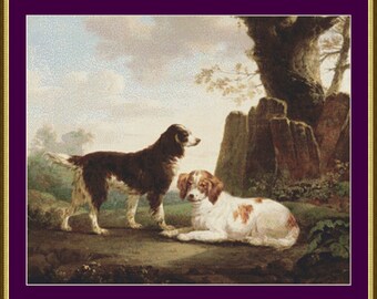 Zwei Spaniels in einer Landschaft - Zählmuster