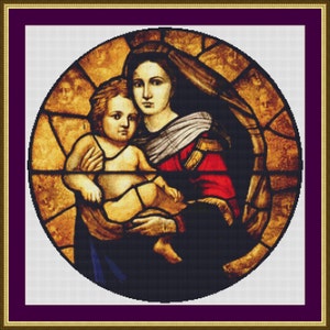 Stained Glass Mary and Young Jesus - Counted Cross Stitch Pattern