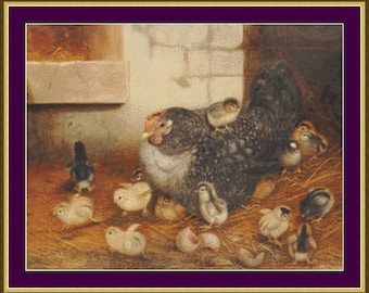 Hen with Chicks - Counted Cross Stitch Pattern