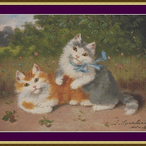 Two Cats Playing - Counted Cross Stitch Pattern
