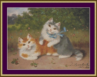 Zwei Katzen spielen - Kreuzstich Zählmuster
