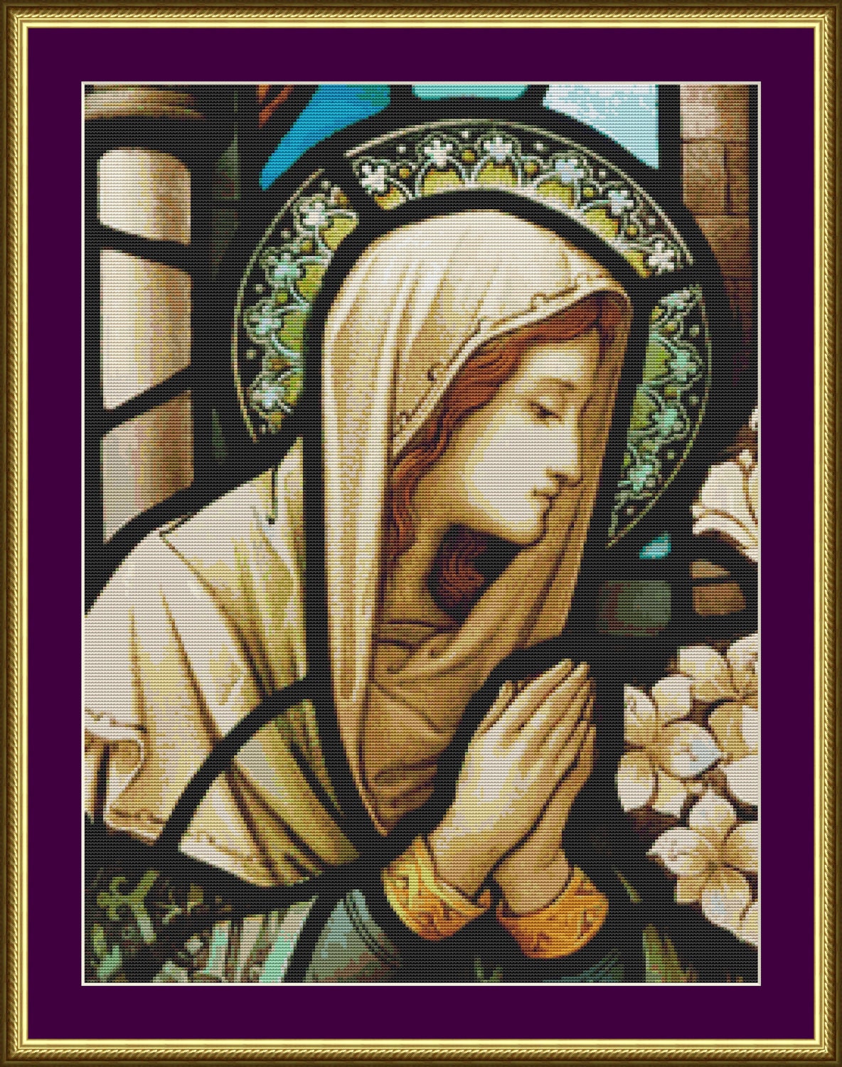Stained Glass Mary Counted Cross Stitch Pattern | Etsy