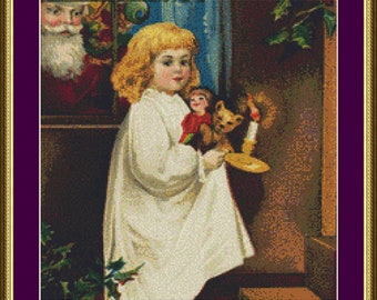 Vintage Christmas Card - Counted Cross Stitch Pattern