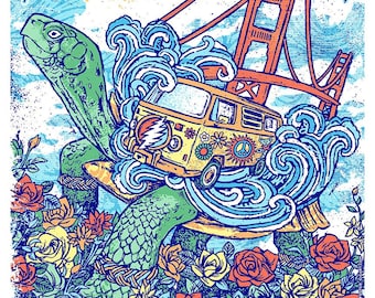 Dead & Company Shoreline Poster Dead And Co Grateful Dead Gigposter Terrapin Turtle Golden Gate Bridge Hippie Van Summer GIGART Print