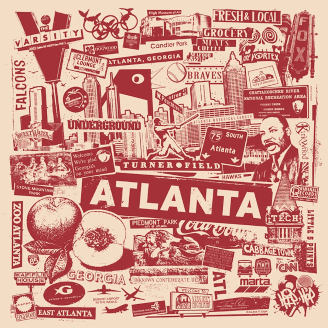 Atlanta Georgia Collage Print – Silk Screen Art Poster - Etsy