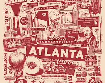 Atlanta Georgia City Silk Screen Collage Print Poster ATL MLK Falcons Braves Olympics Hip Hop - Etsy