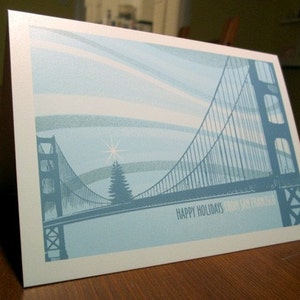 San Francisco Holiday Golden Gate Bridge Christmas Tree - Single Card and Envelope