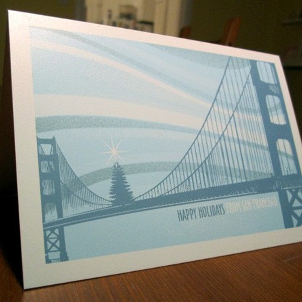San Francisco Holiday Golden Gate Bridge Christmas Tree - Single Card and Envelope