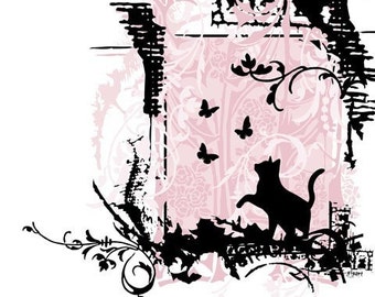 Pink Cat & Butterfly Birthday Gift Baby Nursery Ornate Flower Silk Screen Art Print - Etsy