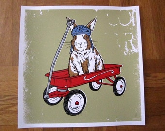 Bunny Rabbit Red Wagon Critter Silk Screened Poster Baby Nursery Gift Baby Shower Christmas Gift Present - Etsy