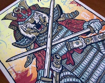 Tiger Samurai Warrior Crossed Swords Villain Art Print Silk Screen Animal Poster - Etsy
