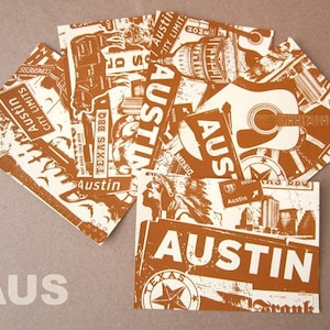 5 枚パック オースティン テキサス シルクスクリーン ポストカード SXSW シティ リミッツ ミュージック BBQ - Etsy