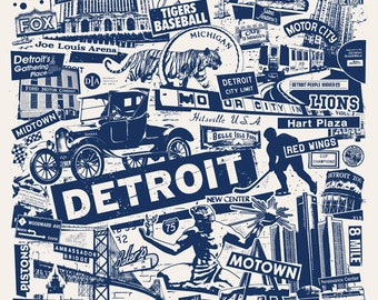 Detroit Michigan Motor City Car Collage Silk Screen Poster - Etsy