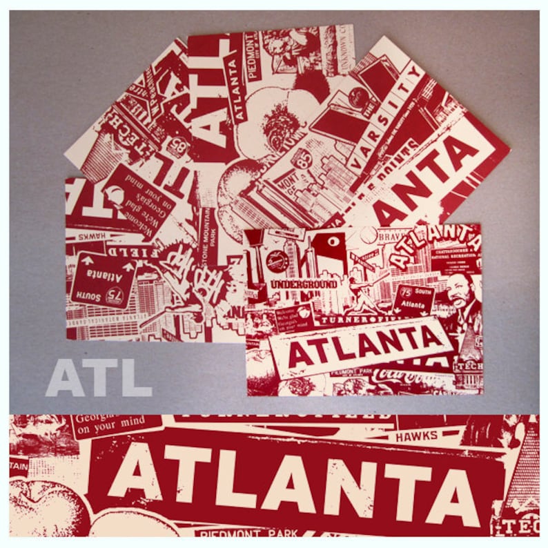 Atlanta 5 Postcard Mini Print Set City Silk Screen ATL Etsy