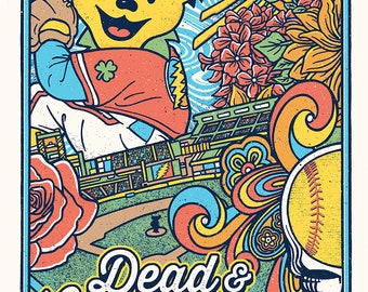 Dead & Company Dead And Co The Grateful Dead Bob Weir John Mayer Fenway Park Concert Poster Print GIGART 2023 Baseball Dancing Bear Boston