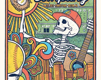 Dead & Company Dead And Co The Grateful Dead Bob Weir John Mayer Fenway Park Concert Poster Print by GIGART 2023 Baseball Skeleton Boston