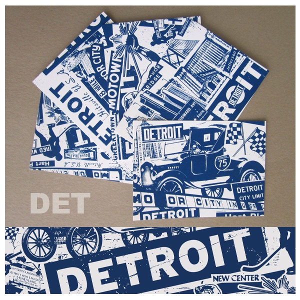 5 Pack Detroit Michigan Silk Screened Post Cards Vacation Motor City - Etsy