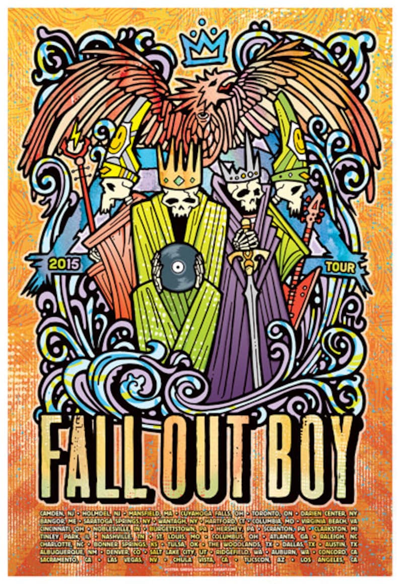 Fall Out Boy Pete Wentz Patrick Stump VIP Gigposter Skulls Boys of Zummer USA Tour Poster Rare image 2