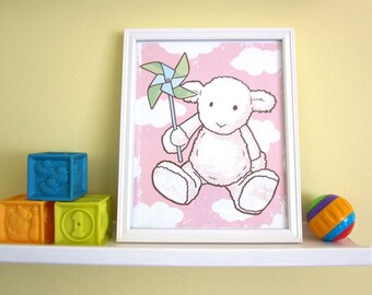 Cute Sheep Pinwheel Baby Nursery Toddler 8x10 Babyshower Print Wall Art Decor by GIGART