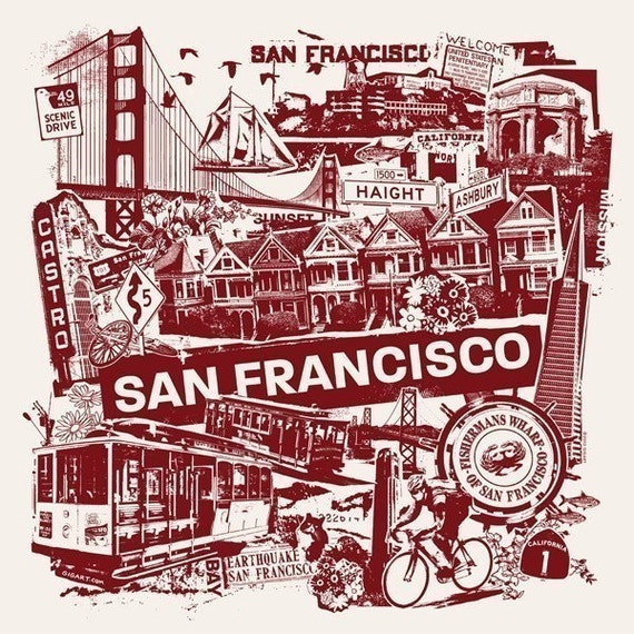 San Francisco Bay Area California West Coast Collage Silk Screen
