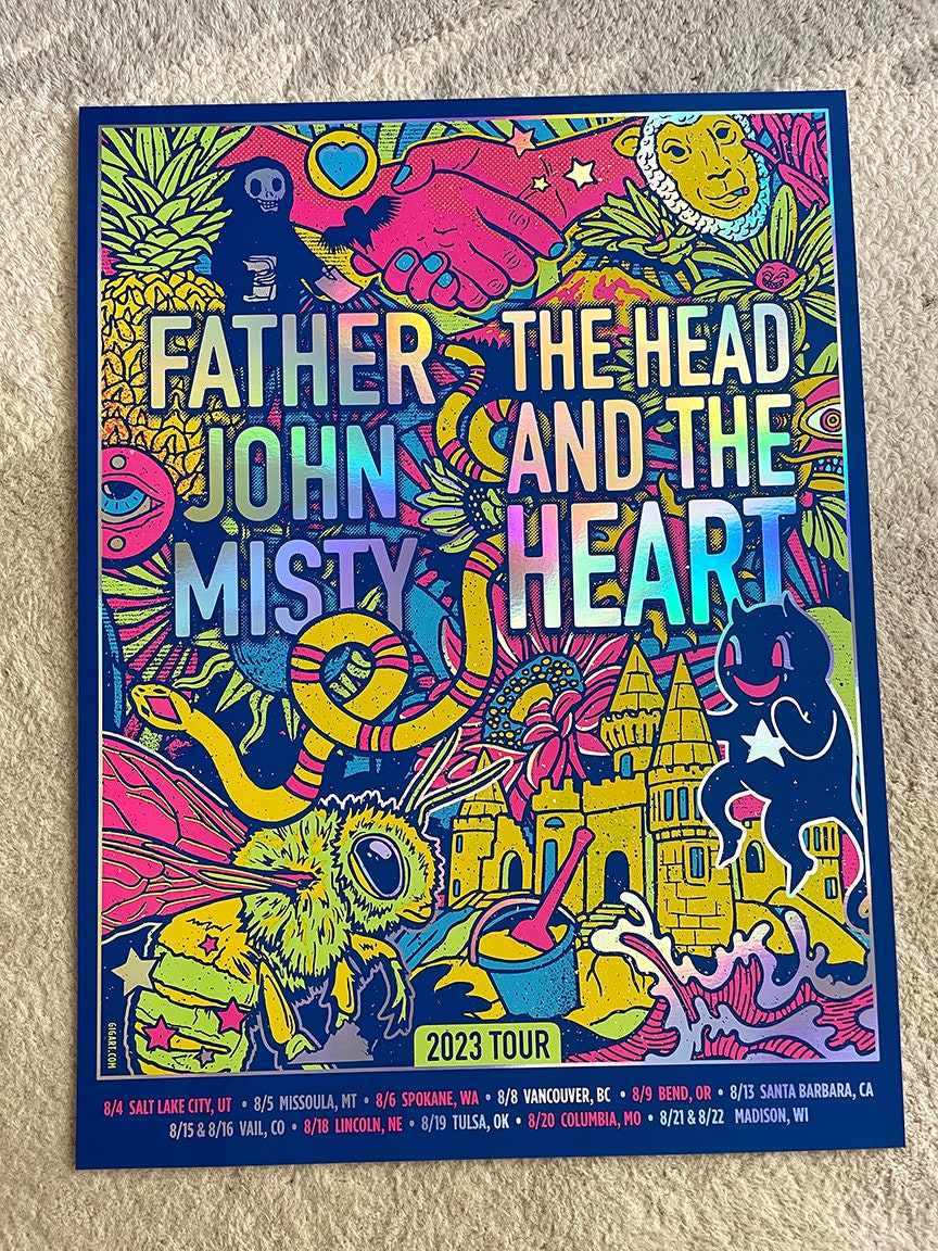 Father John Misty The Head And The Heart Co Headlined Tour Poster Print by GIGART 2023 Rainbow Foil Variant