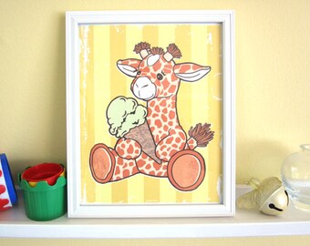 Cute Giraffe Ice Cream Cone Baby Nursery Toddler 8x10 Babyshower Print Wall Art Decor by GIGART