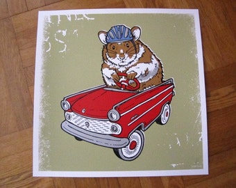 Hamster Guinea Pig Hot Rod Red Car Safety First Helmet Critter Silk Screened Poster Nursery Gift Baby Shower Christmas Present - Etsy