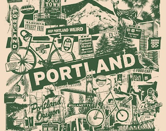 Portland Oregon Silk Screen Collage PDX City Print - Etsy