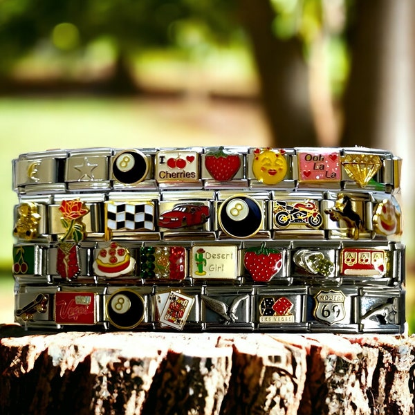 Bracelets à breloques italiens, bracelet à breloques italien vintage mystère, breloques italiennes personnalisées, breloques italiennes de l'an 2000, bracelet de l'an 2000, bracelet des années 90