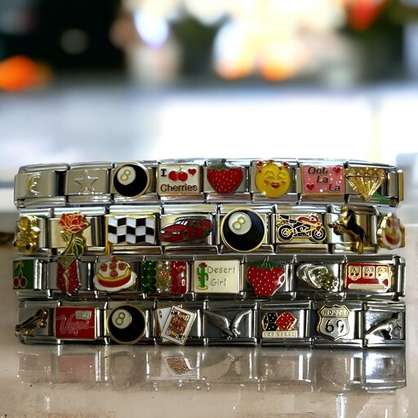 Bracelets à breloques italiens, bracelet à breloques italien vintage mystère, breloques italiennes personnalisées, breloques italiennes de l'an 2000, bracelet de l'an 2000, cadeau bracelet des années 90