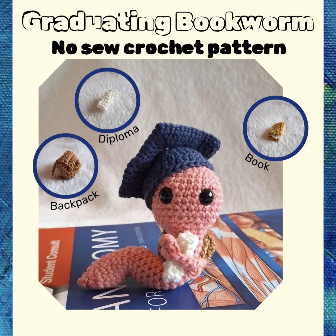 Graduation Bookworm Crochet Pattern Bookworm No Sew Graduation Crochet Gift Book Lover ...