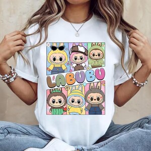 labubu マッチングファミリーTシャツセット、限定labubu服 かわいい漫画キャラクター かわいいグラフィックTシャツ - 女性、女の子、子供、春への最高のギフト
