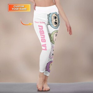 Personalized Labubu Leggings - Custom Name Cartoon Character Print Cute Kawaii Pants, Gift for Girls Women, Soft Stretch Yoga Outfit Bottoms