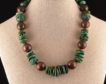 Genuine Turquoise and Etched Copper Necklace