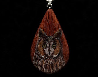 Long Eared Owl on Bubinga Wood Pendant