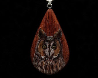 Long Eared Owl on Bubinga Wood Pendant